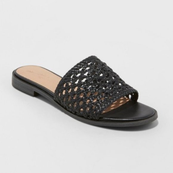 Shoes - Woven Slide Sandals in Black Cane Weave